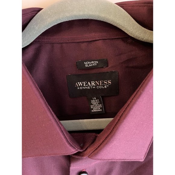 Kenneth Cole AWEARNESS Men’s Shirt Size 19 36/37 Non-Iron Slim Fit Burgundy Red - Picture 6 of 8